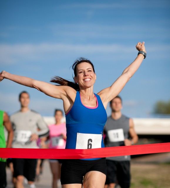 Competitive runners in a cross country race.